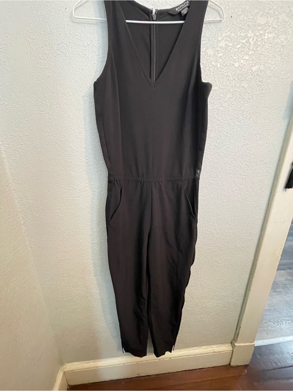 Athleta Black Sleeveless V-Neck Jumpsuit with Side Pockets